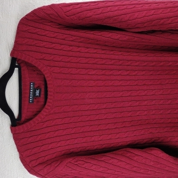 Consensus Sportswear Burgundy Cable Knit  Crewneck Long Sleeve Pullover Sweater - Picture 2 of 10